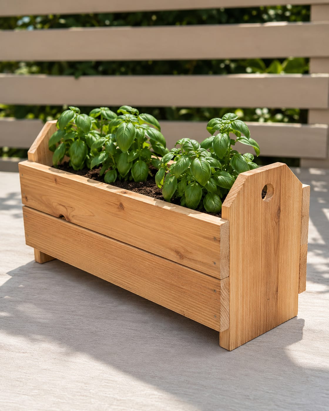 Handmade Cedar Herb Planter with Handle